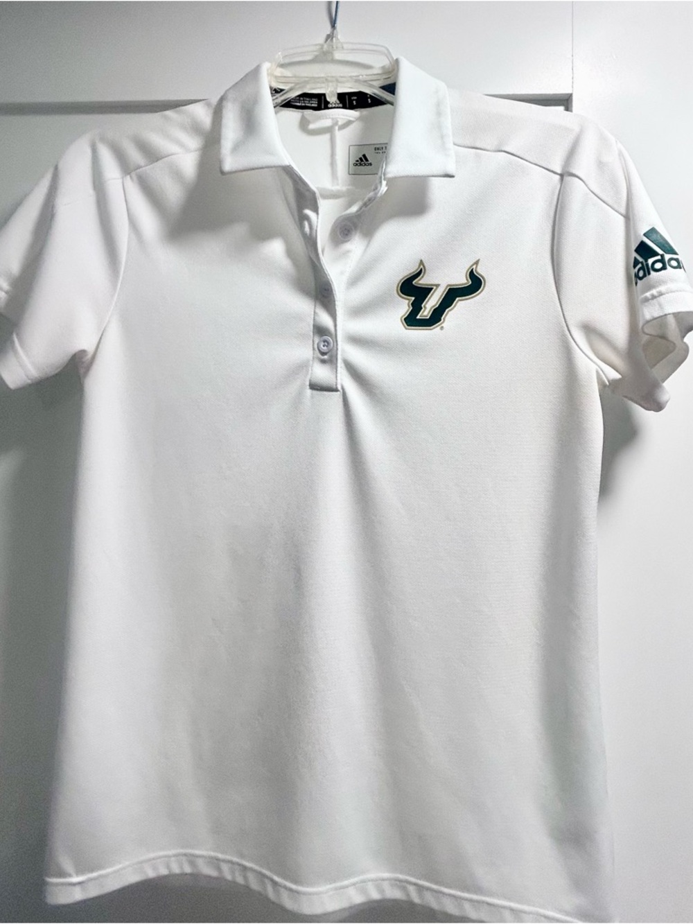 Adidas White Polo with Green Trim USF Bulls Florida